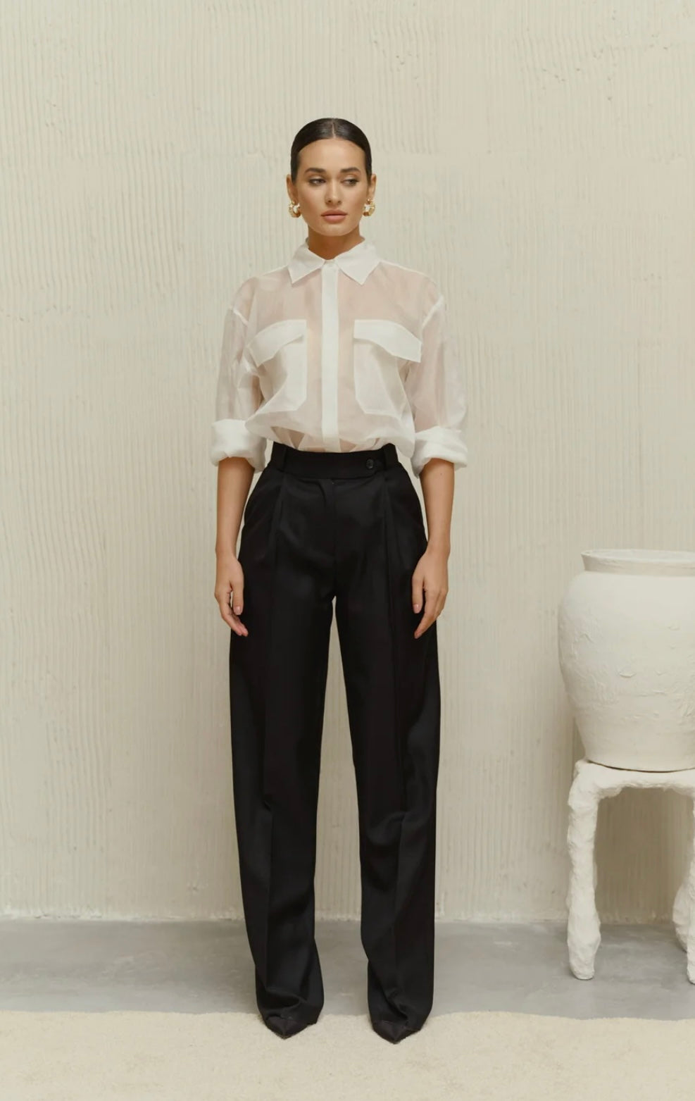 パンツ SEE SEE WOOL WIDE SLACKS BLACK L Wide-Leg Wool Black Pants – Coatashop